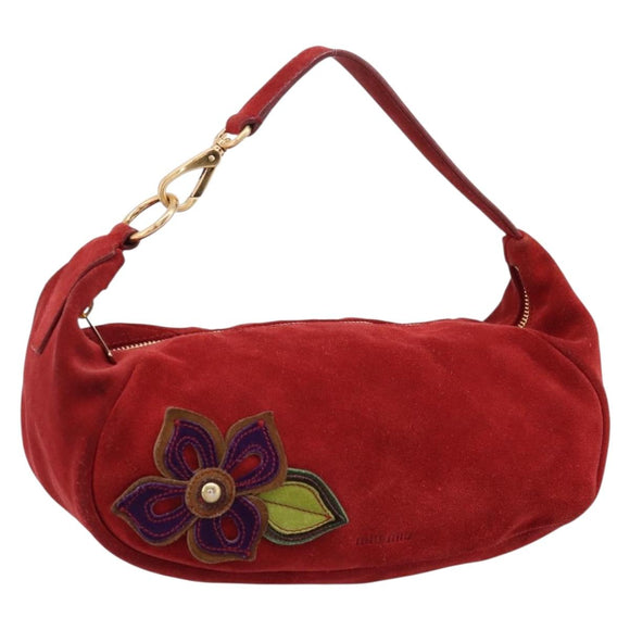 Miu Miu Shoulder Bag Suede Red Gold Auth 196448V
