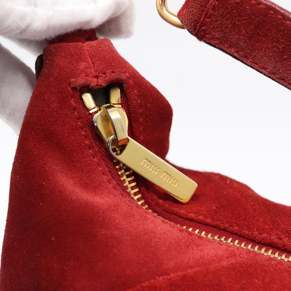 Miu Miu Shoulder Bag Suede Red Gold Auth 196448V