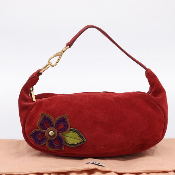 Miu Miu Shoulder Bag Suede Red Gold Auth 196448V