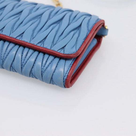 Miu Miu Matelasse Chain Shoulder Bag Leather Blue Gold Auth 196462V