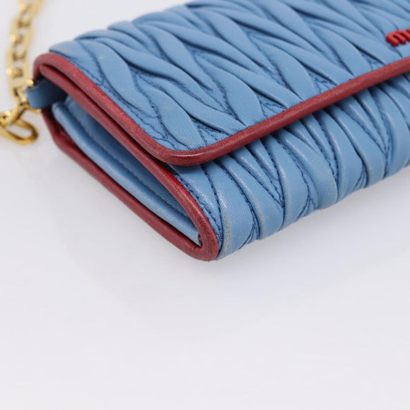 Miu Miu Matelasse Chain Shoulder Bag Leather Blue Gold Auth 196462V