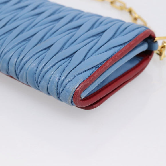 Miu Miu Matelasse Chain Shoulder Bag Leather Blue Gold Auth 196462V