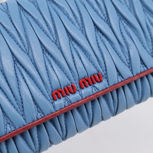 Miu Miu Matelasse Chain Shoulder Bag Leather Blue Gold Auth 196462V