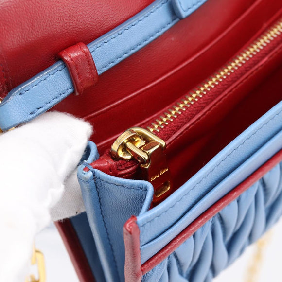 Miu Miu Matelasse Chain Shoulder Bag Leather Blue Gold Auth 196462V