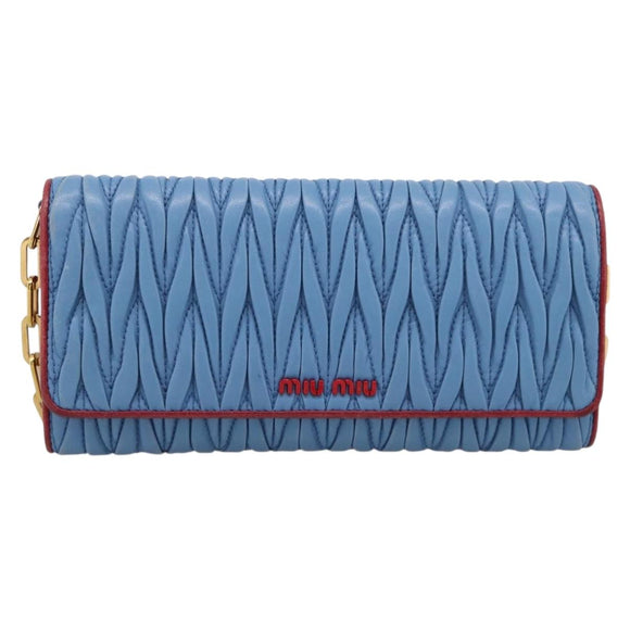 Miu Miu Matelasse Chain Shoulder Bag Leather Blue Gold Auth 196462V