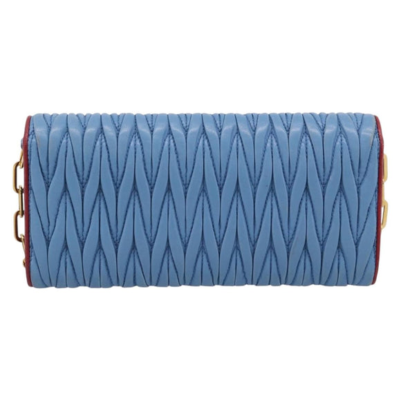 Miu Miu Matelasse Chain Shoulder Bag Leather Blue Gold Auth 196462V