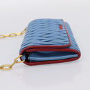 Miu Miu Matelasse Chain Shoulder Bag Leather Blue Gold Auth 196462V-3