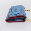 Miu Miu Matelasse Chain Shoulder Bag Leather Blue Gold Auth 196462V-4