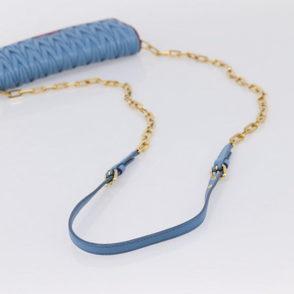 Miu Miu Matelasse Chain Shoulder Bag Leather Blue Gold Auth 196462V