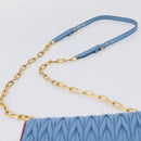 Miu Miu Matelasse Chain Shoulder Bag Leather Blue Gold Auth 196462V-8