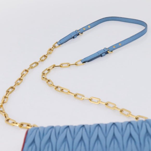 Miu Miu Matelasse Chain Shoulder Bag Leather Blue Gold Auth 196462V