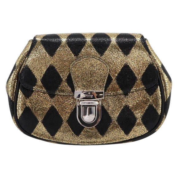 GUCCI Children's Waist Bag Leather Gold Silver 605112 Auth 196463V