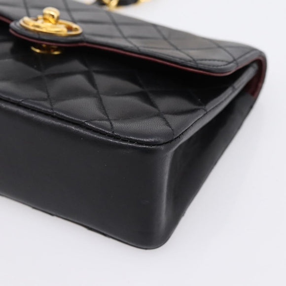 CHANEL Mini Matelasse 17 Chain Bag Lamb Skin Black Gold CC Auth 196466SAV