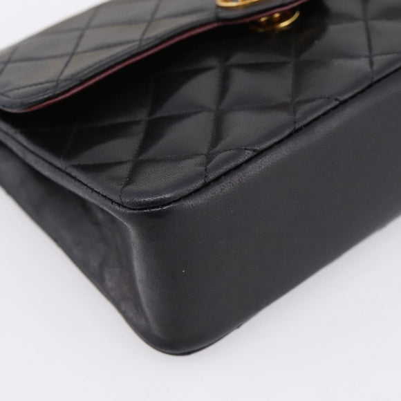 CHANEL Mini Matelasse 17 Chain Bag Lamb Skin Black Gold CC Auth 196466SAV