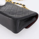 CHANEL Mini Matelasse 17 Chain Bag Lamb Skin Black Gold CC Auth 196466SAV-12