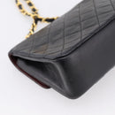 CHANEL Mini Matelasse 17 Chain Bag Lamb Skin Black Gold CC Auth 196466SAV-13