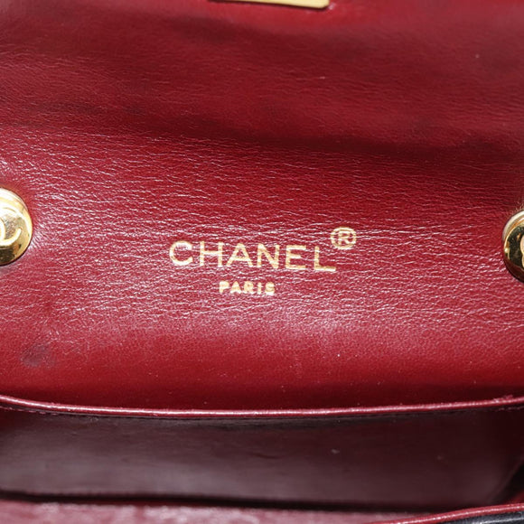 CHANEL Mini Matelasse 17 Chain Bag Lamb Skin Black Gold CC Auth 196466SAV