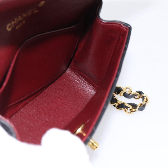 CHANEL Mini Matelasse 17 Chain Bag Lamb Skin Black Gold CC Auth 196466SAV