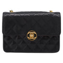 CHANEL Mini Matelasse 17 Chain Bag Lamb Skin Black Gold CC Auth 196466SAV-2