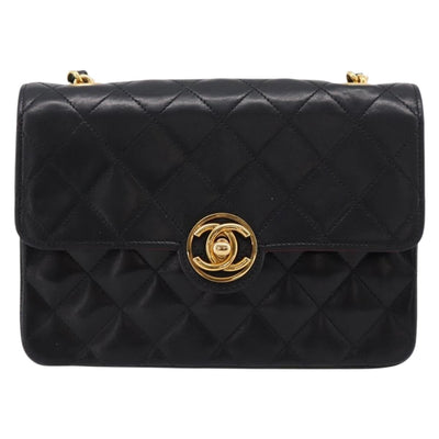 CHANEL Mini Matelasse 17 Chain Bag Lamb Skin Black Gold CC Auth 196466SAV - 0