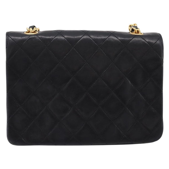 CHANEL Mini Matelasse 17 Chain Bag Lamb Skin Black Gold CC Auth 196466SAV