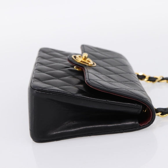 CHANEL Mini Matelasse 17 Chain Bag Lamb Skin Black Gold CC Auth 196466SAV