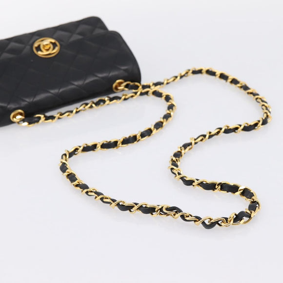 CHANEL Mini Matelasse 17 Chain Bag Lamb Skin Black Gold CC Auth 196466SAV