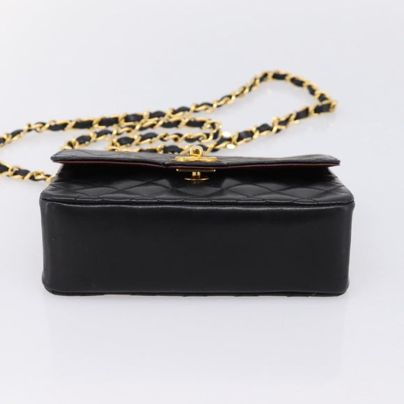 CHANEL Mini Matelasse 17 Chain Bag Lamb Skin Black Gold CC Auth 196466SAV