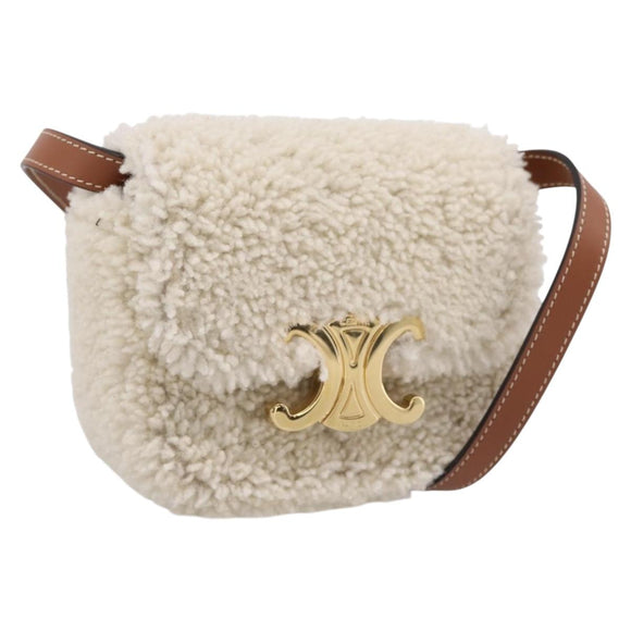CELINE Triomphe Mini Claude Shoulder Pouch Bore Beige Gold Auth 196467SAM