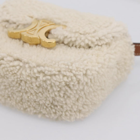 CELINE Triomphe Mini Claude Shoulder Pouch Bore Beige Gold Auth 196467SAM
