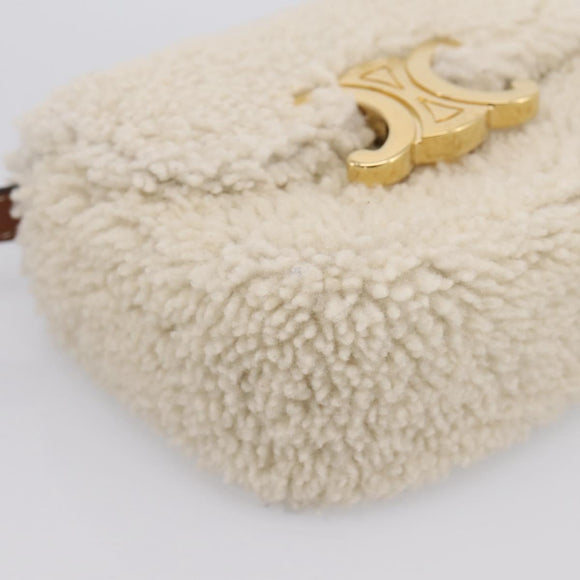CELINE Triomphe Mini Claude Shoulder Pouch Bore Beige Gold Auth 196467SAM
