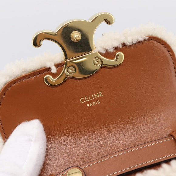 CELINE Triomphe Mini Claude Shoulder Pouch Bore Beige Gold Auth 196467SAM