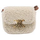 CELINE Triomphe Mini Claude Shoulder Pouch Bore Beige Gold Auth 196467SAM-2