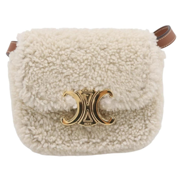 CELINE Triomphe Mini Claude Shoulder Pouch Bore Beige Gold Auth 196467SAM