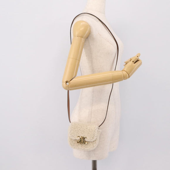 CELINE Triomphe Mini Claude Shoulder Pouch Bore Beige Gold Auth 196467SAM