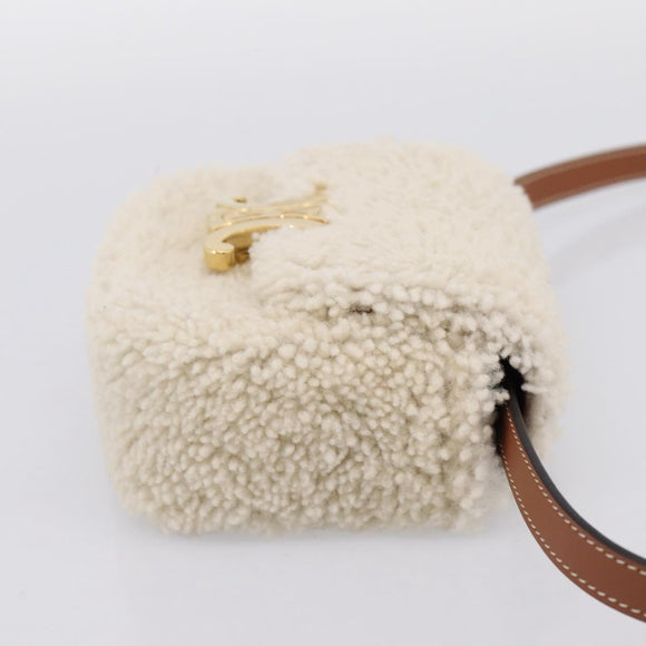 CELINE Triomphe Mini Claude Shoulder Pouch Bore Beige Gold Auth 196467SAM