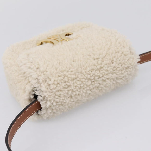 CELINE Triomphe Mini Claude Shoulder Pouch Bore Beige Gold Auth 196467SAM