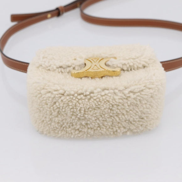 CELINE Triomphe Mini Claude Shoulder Pouch Bore Beige Gold Auth 196467SAM