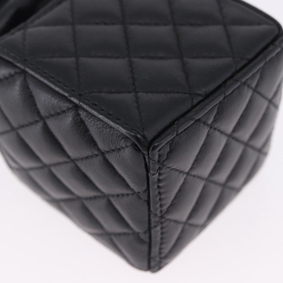 CHANEL Matelasse Chain Shoulder Pouch Lamb Skin Black Gold Tone CC Auth 196469M