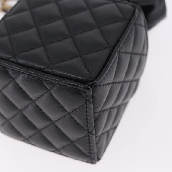 CHANEL Matelasse Chain Shoulder Pouch Lamb Skin Black Gold Tone CC Auth 196469M