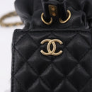 CHANEL Matelasse Chain Shoulder Pouch Lamb Skin Black Gold Tone CC Auth 196469M-14