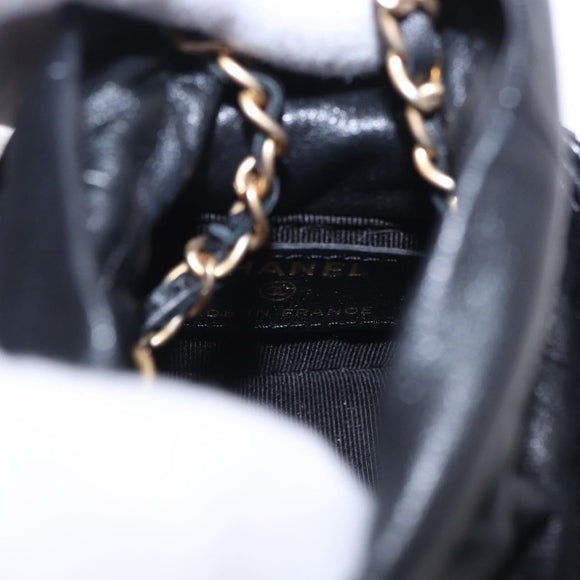 CHANEL Matelasse Chain Shoulder Pouch Lamb Skin Black Gold Tone CC Auth 196469M