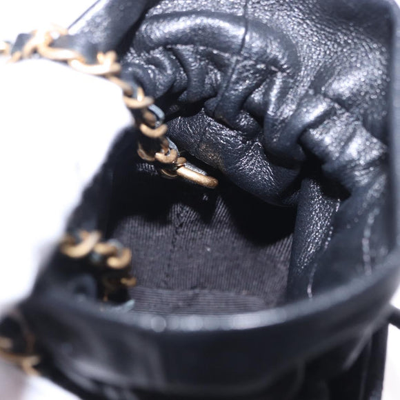 CHANEL Matelasse Chain Shoulder Pouch Lamb Skin Black Gold Tone CC Auth 196469M