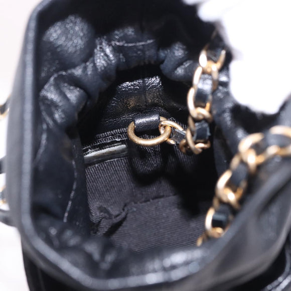 CHANEL Matelasse Chain Shoulder Pouch Lamb Skin Black Gold Tone CC Auth 196469M