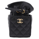 CHANEL Matelasse Chain Shoulder Pouch Lamb Skin Black Gold Tone CC Auth 196469M-2