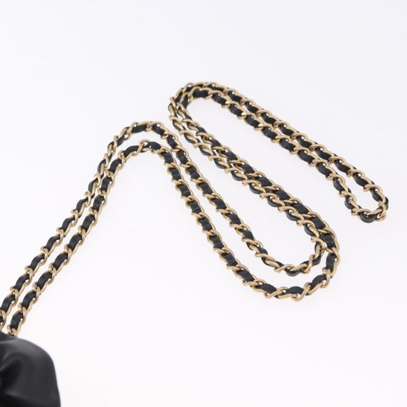 CHANEL Matelasse Chain Shoulder Pouch Lamb Skin Black Gold Tone CC Auth 196469M
