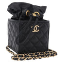 CHANEL Matelasse Chain Shoulder Pouch Lamb Skin Black Gold Tone CC Auth 196470M-1