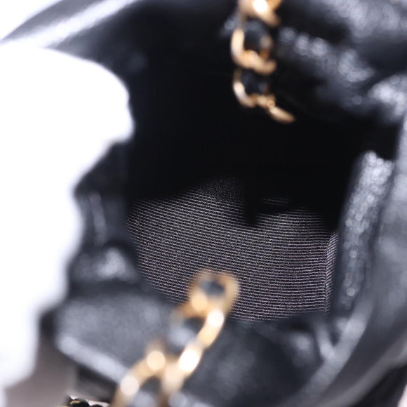 CHANEL Matelasse Chain Shoulder Pouch Lamb Skin Black Gold Tone CC Auth 196470M