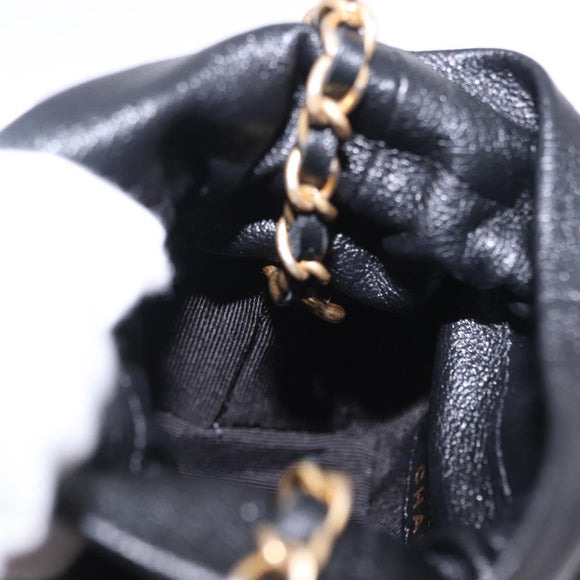 CHANEL Matelasse Chain Shoulder Pouch Lamb Skin Black Gold Tone CC Auth 196470M
