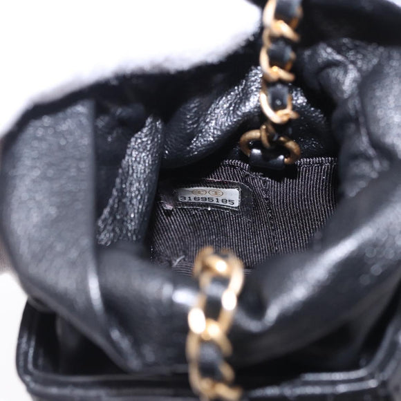 CHANEL Matelasse Chain Shoulder Pouch Lamb Skin Black Gold Tone CC Auth 196470M
